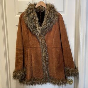 Wilsons Leather Brown Jacket with Faux Fur Trim